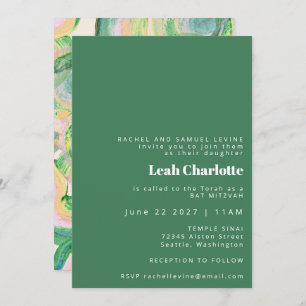 Invitation Artsy Abstrait Aquarelle Verte Barre Barre Mitzvah