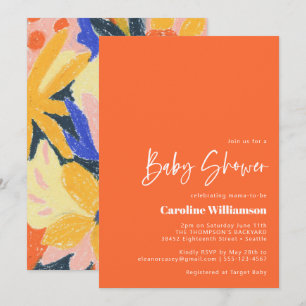 Invitation Artsy Abstrait Baby shower Botanique Orange