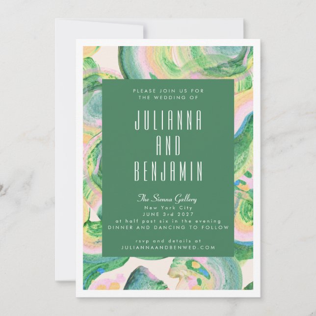 Invitation Artsy Abstrait Mariage d'aquarelle verte moderne (Devant)