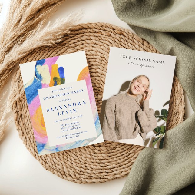 Invitation Artsy Abstraite aquarelle Photo Graduation Party (Créateur téléchargé)