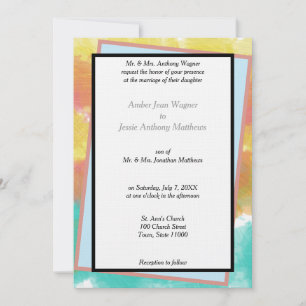 Invitation Artsy aquarelles Mariage encadré géométrique