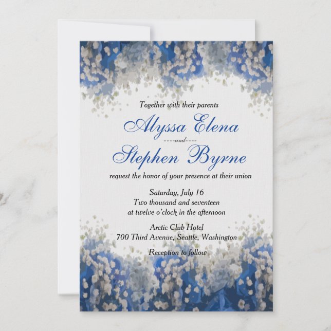 Invitation Artsy Bébé's Breath on Blue Petals Wedding Invitat (Devant)