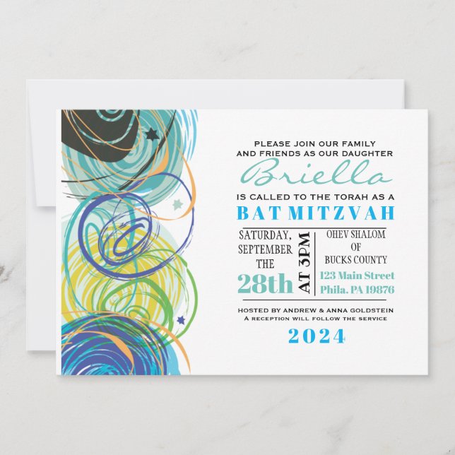Invitation ARTSY FARTSY Bar Bat mitzvah Party Card (Devant)