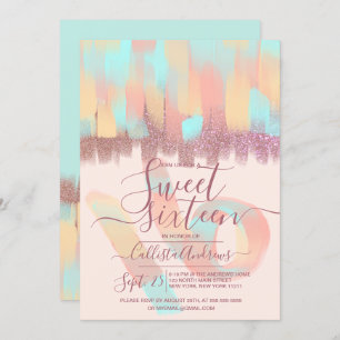Invitation Artsy Girly Turquoise Parties scintillant rose bro