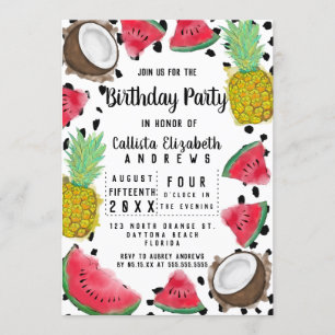 Invitation Artsy Moderne Fruit Pois Aquarelle Anniversaire