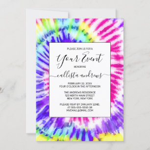 Invitation Artsy Neon Rainbow Tie Dye Motif d'aquarelle