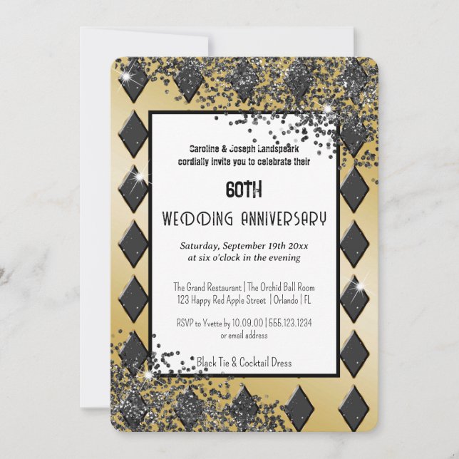 Invitation As de diamants en or noir Luxe Mariage Anniversair (Devant)