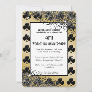 Invitation As de Trèfle en Or Noir Paillettes Soirée de Poker