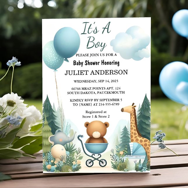 Invitation As Soft Boho Bear Blue Cub Welcome Baby Boy Shoy (Créateur téléchargé)