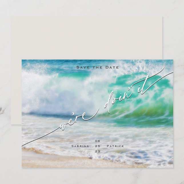 Invitation As-tu été fait - Ocean Waves Save the Date (Devant / Derrière)