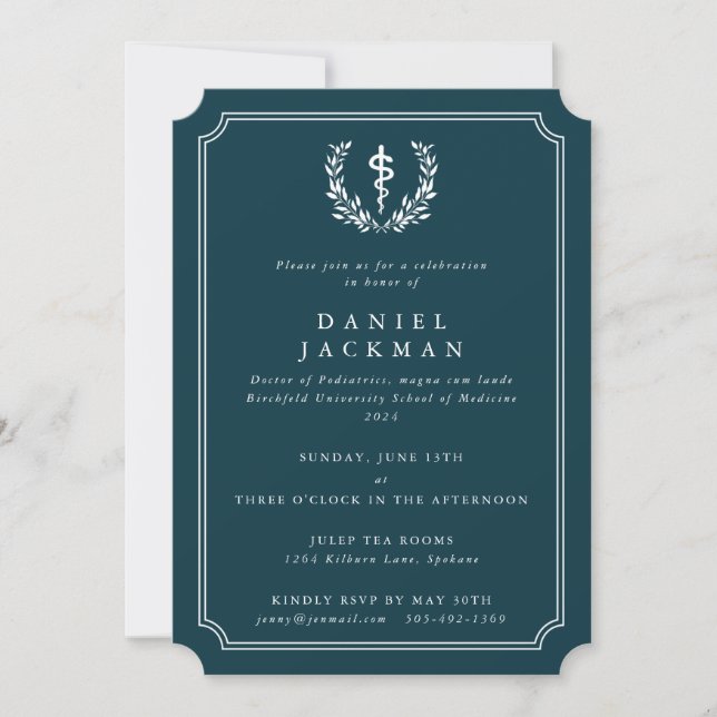 Invitation Asclepius turquoise/Blanc Médicale (Devant)