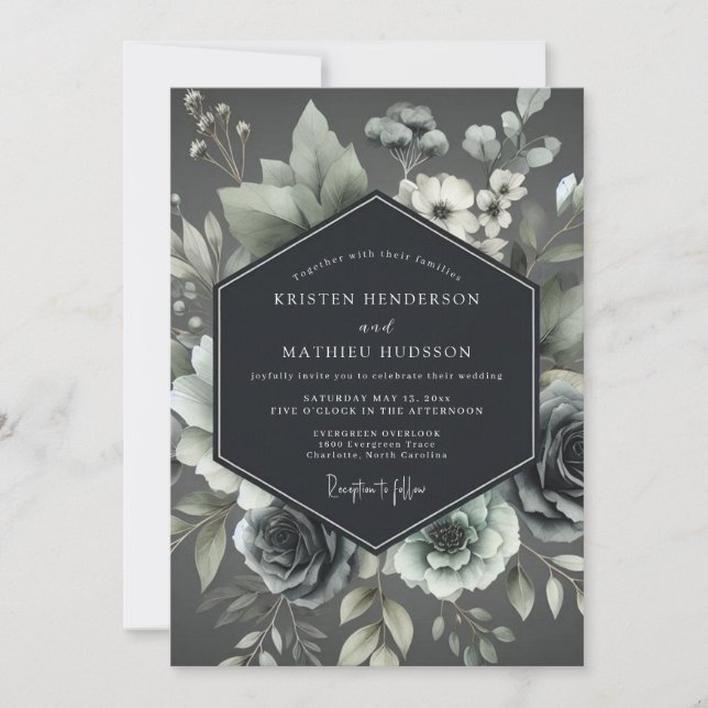 Invitation Ash Elegant Botanical Wedding (Devant)