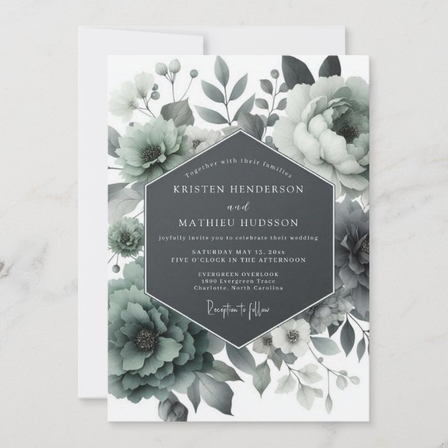 Invitation Ash Green Moody Bloom Wedding (Devant)