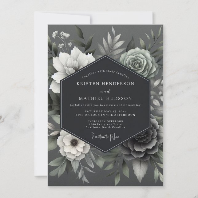 Invitation Ash Monochromatic Posy Wedding (Devant)