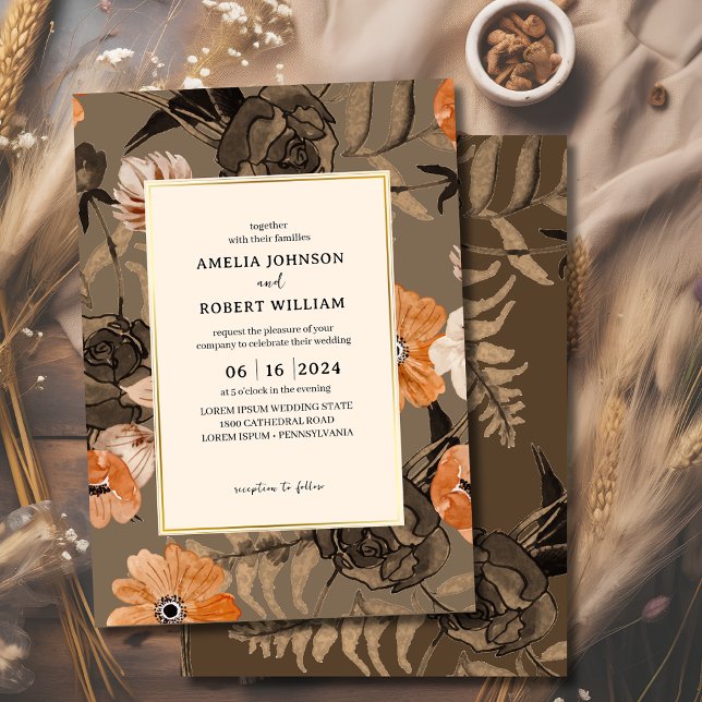Invitation Ash Terracotta Watercolor Floral  Fall Wedding (Créateur téléchargé)