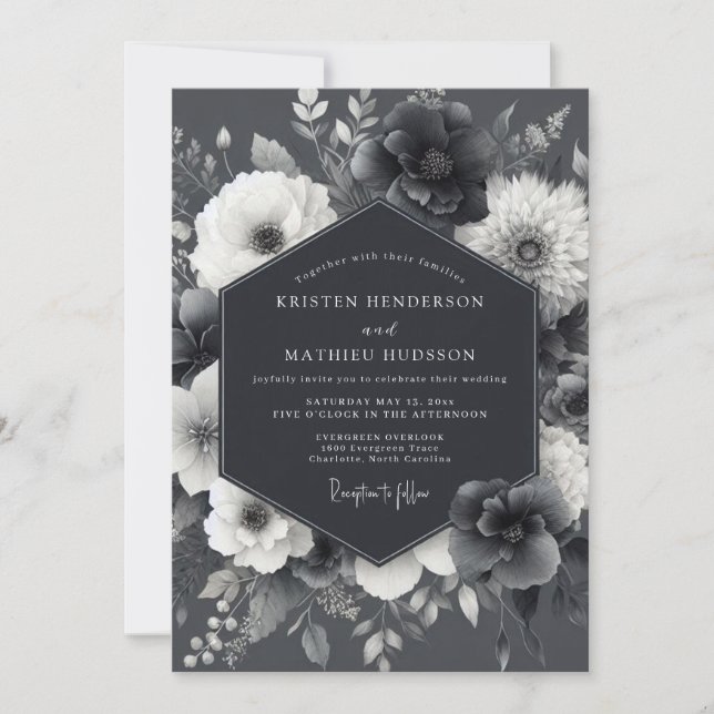 Invitation Ashen Gothic Flora Wedding (Devant)
