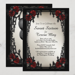 Invitation ASHLEY Rose rouge gothique Sweet 16 Porte de fer O