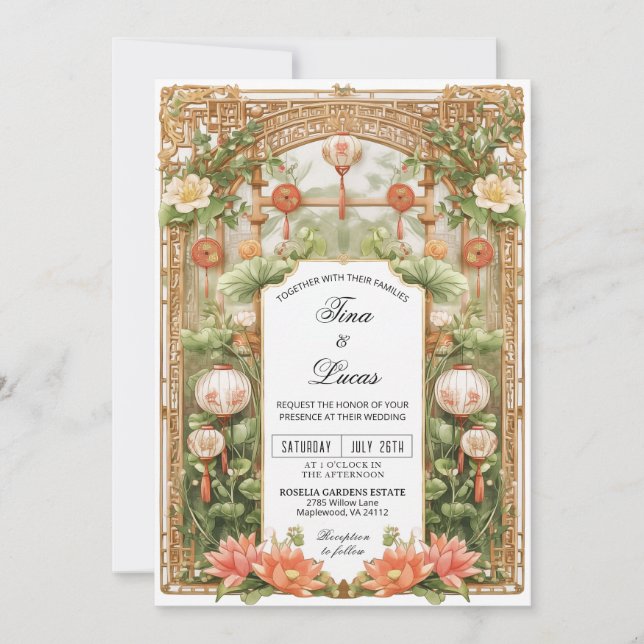 Invitation Asian Lotus and Lantern Wedding Ceremony (Devant)