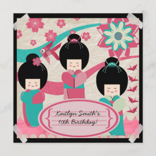 Invitation asiatique d'anniversaire de filles