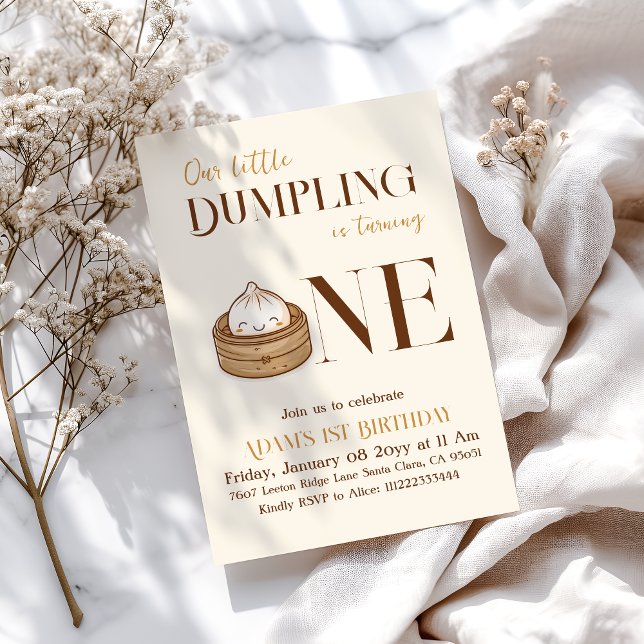 Invitation Asiatique Petit Dumpling Kawaii premier anniversai (Créateur téléchargé)