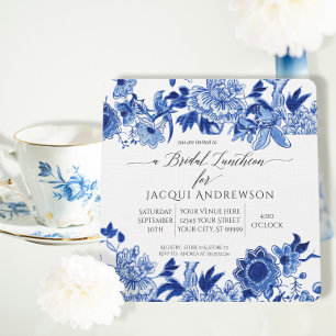 Invitation Asie Influence Bleu Blanc Floral Déjeuner nuptial