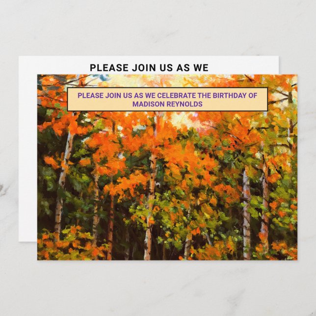 Invitation Aspen Glow Birthday Orange, Yellow, Green & Blue (Devant / Derrière)