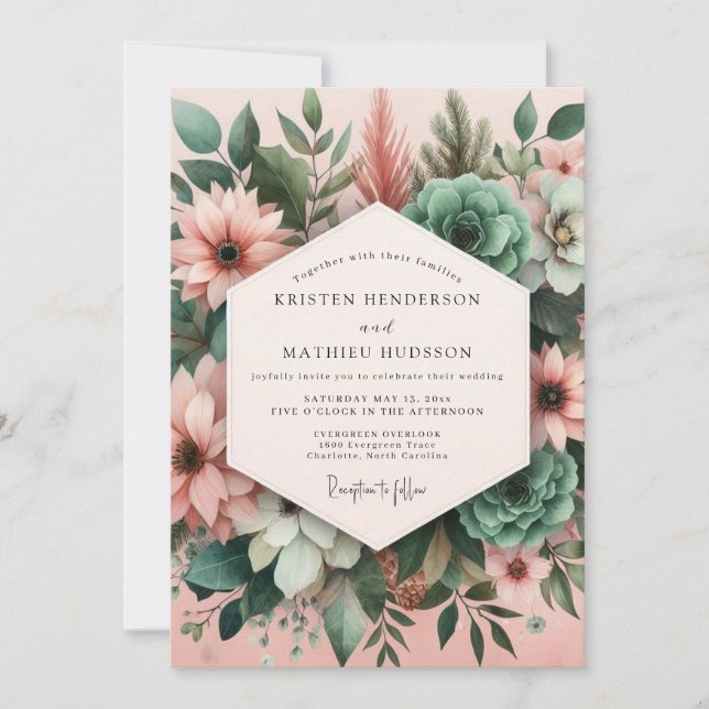 Invitation Assemblage Botanique Mariage Rose (Devant)
