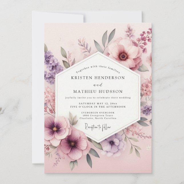 Invitation Assemblage Floral Rose Poussiéreux Mariage (Devant)