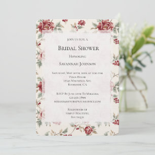 Invitation Assez Chic Délicieux Fleurs Rouges Crème pour une