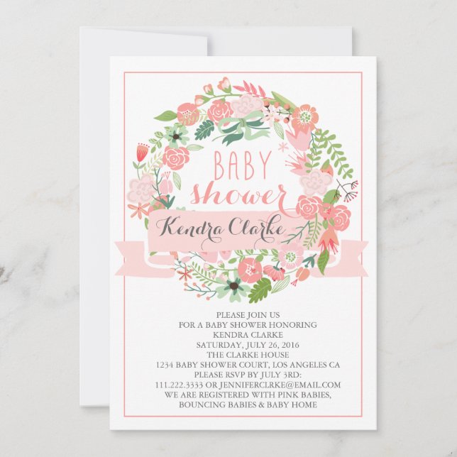 INVITATION ASSEZ FLORALE DE BABY SHOWER DE LA (Devant)