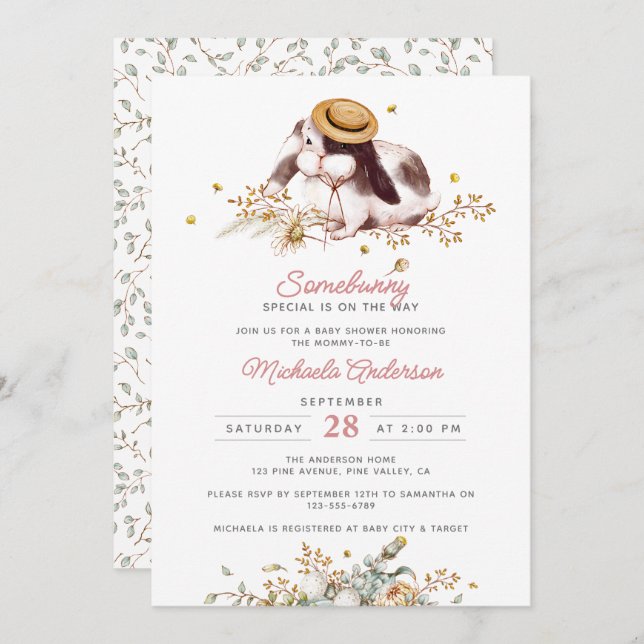Invitation Assez Spécial Sur Le Chemin Baby shower Bunny (Devant / Derrière)