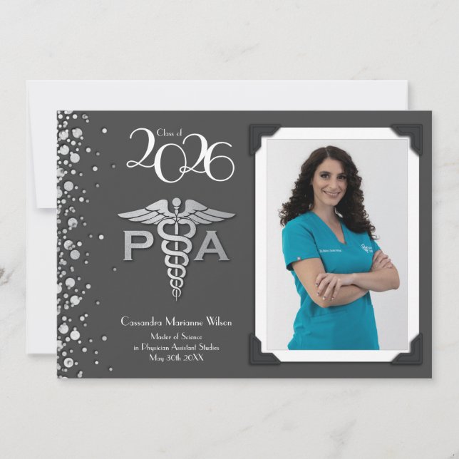 Invitation Assistant de médecin PA Diplômé Gris Argent (Devant)