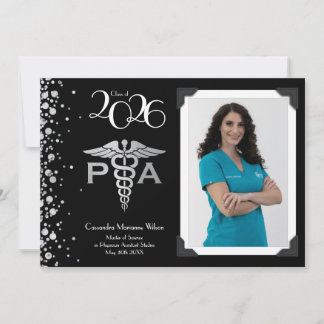 Invitation Assistant de médecin PA Diplômé Noir Argent