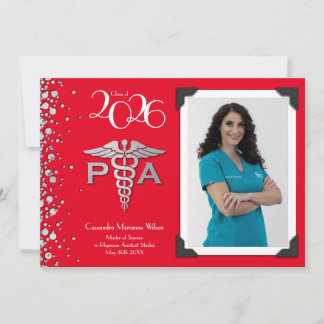 Invitation Assistant de médecin PA Diplômé Rouge Argent