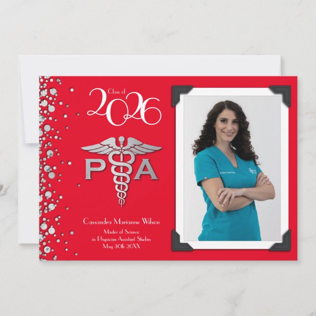 Invitation Assistant de médecin PA Diplômé Rouge Argent (Devant)