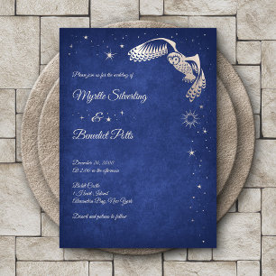 Invitation Assistant Étoiles de hibou Mariage magique bleu