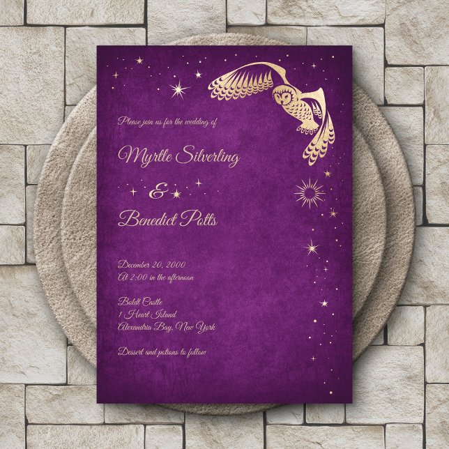 Invitation Assistant Étoiles de hibou Mariage magique violet (Créateur téléchargé)