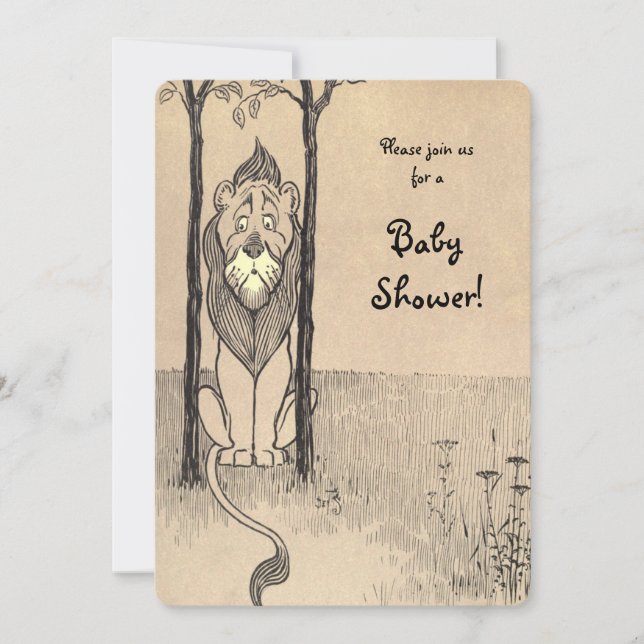Invitation Assistant vintage d'Oz, Baby shower Lion cowardly (Devant)
