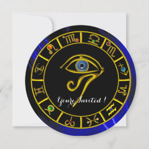 Invitation ASTRAL HORUS EYE BLUE TALISMAN Gold Zodiac Chart