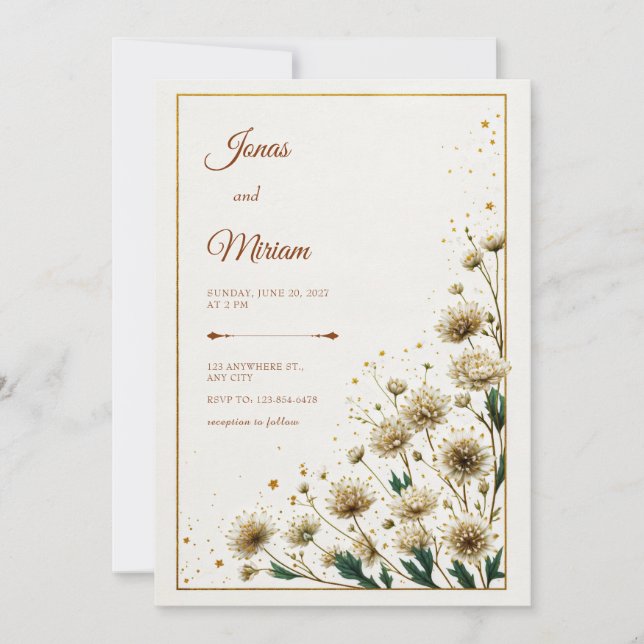 Invitation Astrantia blanche mariage doré Gold Gilded (Devant)