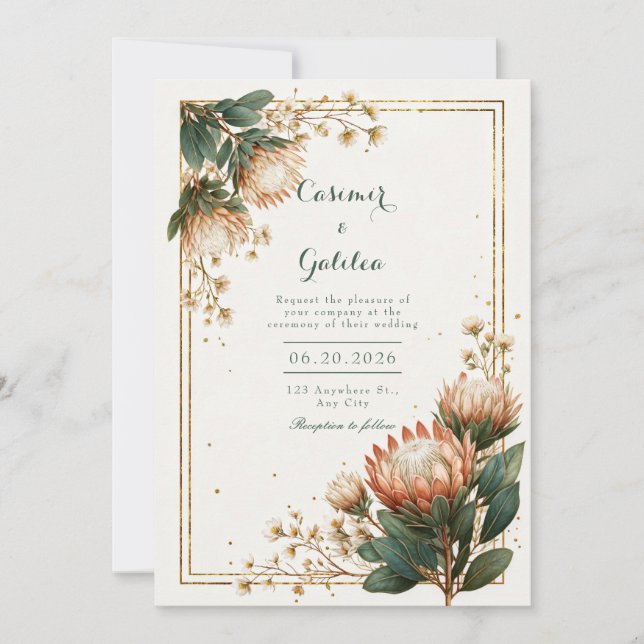 Invitation Astrantia ivoire feuille d'or mariage (Devant)