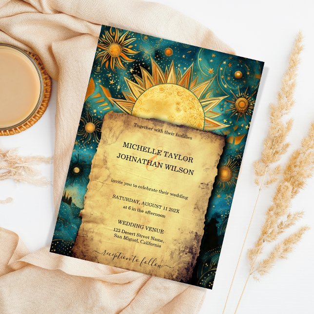 Invitation Astro céleste magique étoiles d'or cosmique Lune (celestial astro cosmic wedding invitation)