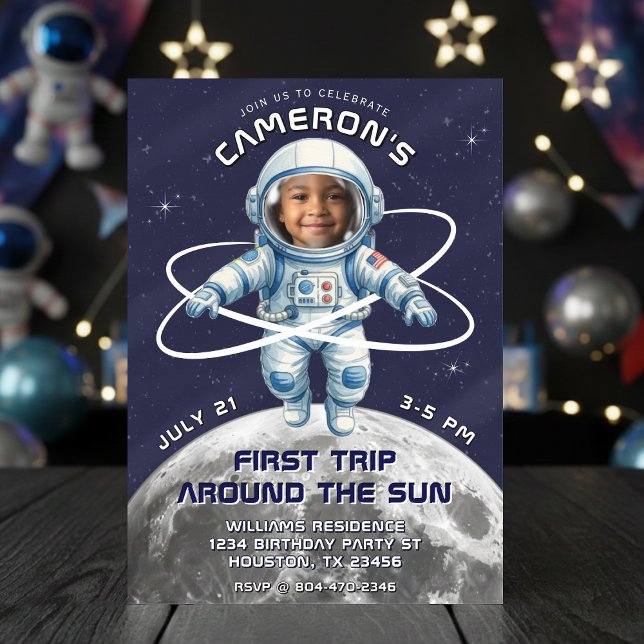 Invitation Astronaut Birthday Party 1st Trip Around the Sun (Créateur téléchargé)