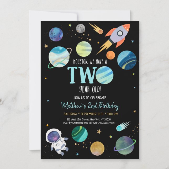 Invitation Astronaut Bleu Espace extra-atmosphérique Deuxième (Devant)