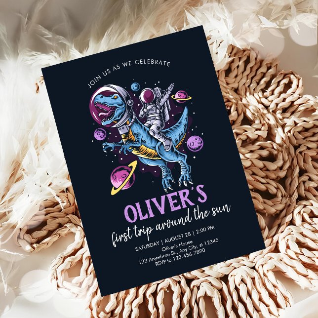 Invitation Astronaut Dinosaur 1er anniversaire (Créateur téléchargé)