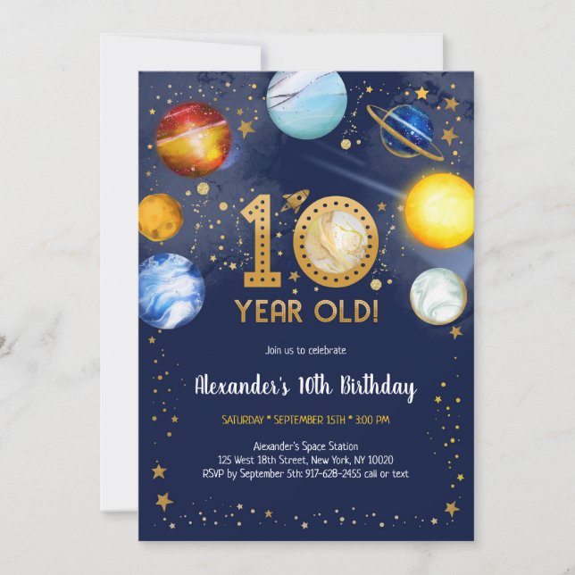 Invitation Astronaut Outer Space Planet Galaxy 10th Birthday  (Devant)