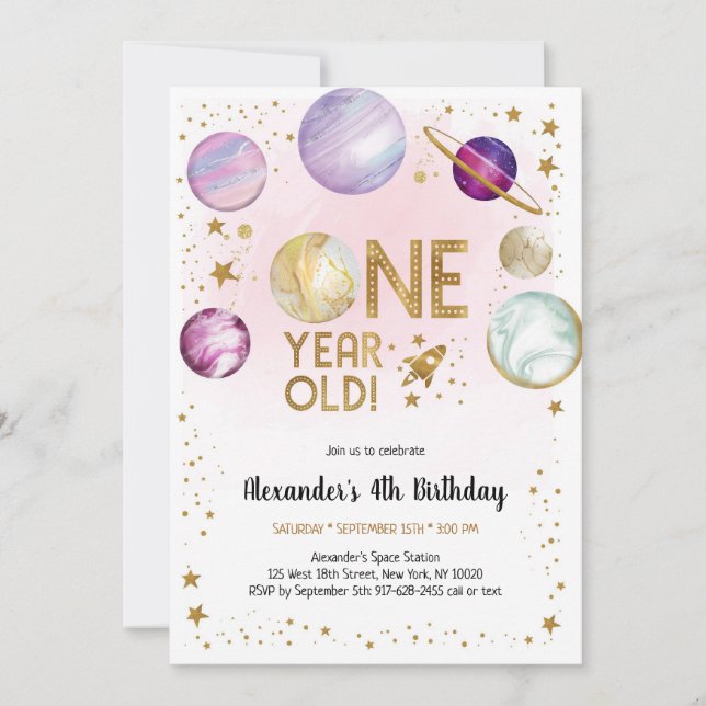 Invitation Astronaut Outer Space Planet Galaxy 1st Birthday (Devant)