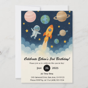 Invitation Astronaut & Rocket Adventure dans l'espace Anniver