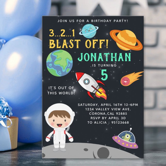 Invitation Astronaut Space Birthday Boy Party - Blast Off  (Créateur téléchargé)