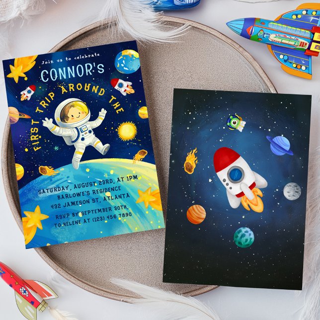 Invitation Astronaut Space Rocket Planètes Étoiles Anniversai (Astronaut Space Rocket Planets Stars Birthday Invitation)
